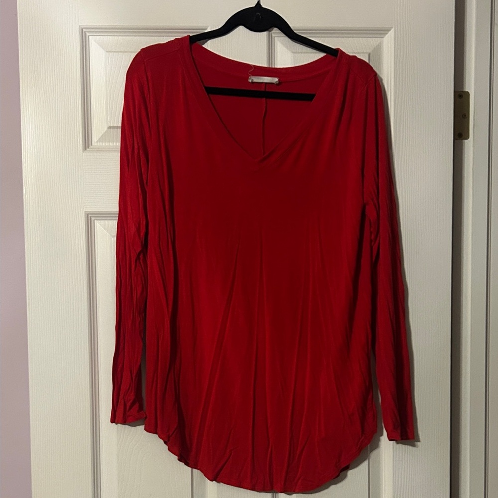 Zenana Outfitters Red Long Sleeve V-Neck Top